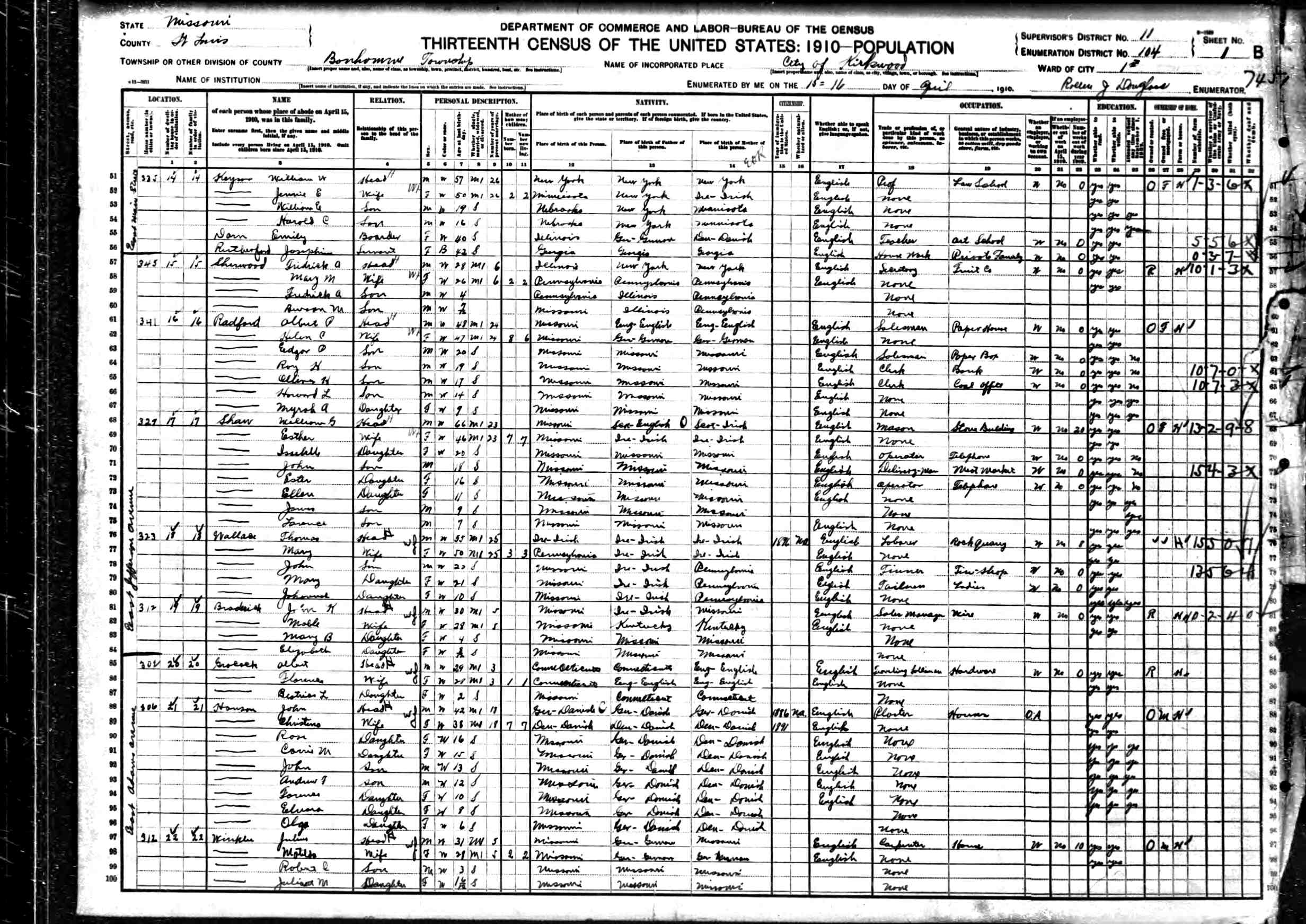 1910 john kern broderick census